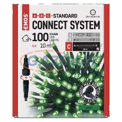   EMOS D1AG01 Standard LED sorolható karácsonyi füzér, 10 m, kültéri és beltéri, zöld, időzítő, 1,2 W, 230 V AC, IP44