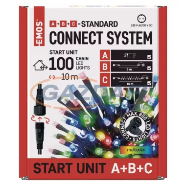 EMOS D1AM01 Alapkészlet Standard sorolható füzérekhez, 10 m, kültéri, többszínű, időzítő, max. 12 W, 230 V AC, IP44