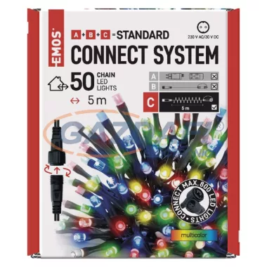 EMOS D1AM02 Standard LED sorolható karácsonyi füzér, 5 m, kültéri és beltéri, többszínű, időzítő, 0,9 W, 230 V AC, IP44