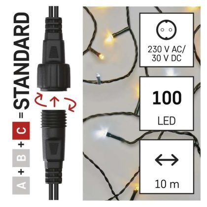   EMOS D1AN01 Standard LED sorolható karácsonyi füzér, 10 m, kültéri, meleg/hideg fehér, időzítő, 1,2 W, 230 V AC, IP44