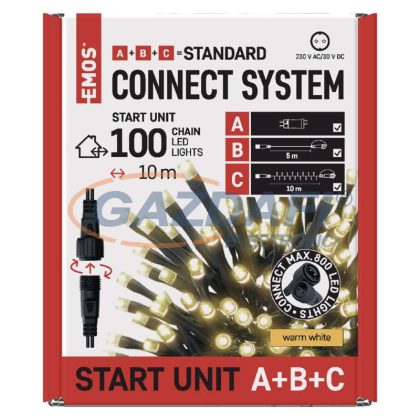   EMOS D1AW01 Alapkészlet Standard sorolható füzérekhez, 10 m, kültéri, meleg fehér, időzítő, max. 12 W, 230 V AC, IP44