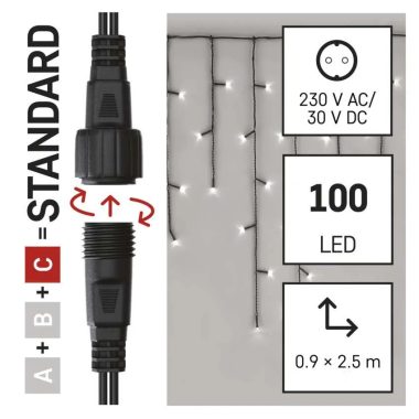 EMOS D1CC01 Standard LED sorolható karácsonyi füzér – jégcsapok, 2,5 m, kültéri, hideg fehér, időzítő, 1,2 W, 230 V AC, IP44