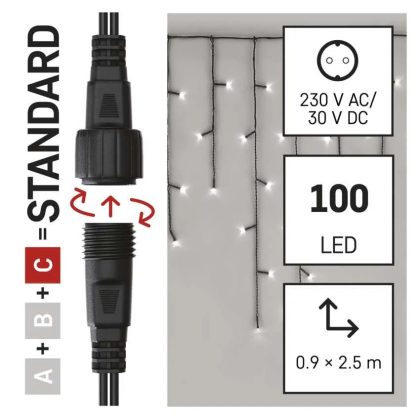   EMOS D1CC01 Standard LED sorolható karácsonyi füzér – jégcsapok, 2,5 m, kültéri, hideg fehér, időzítő, 1,2 W, 230 V AC, IP44