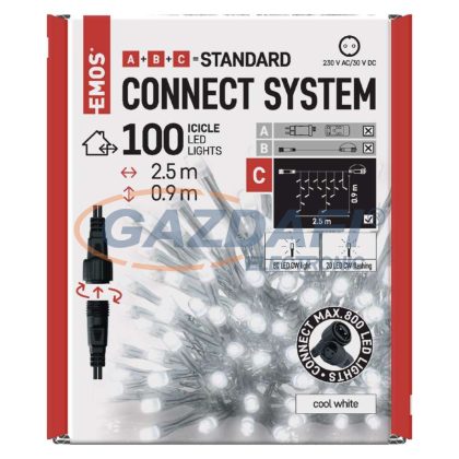   EMOS D1CC02 Standard LED sorolható füzér, villogó – jégcsapok, 2,5 m, kültéri, hideg fehér, időzítő, 1,2 W, 230 V AC, IP44
