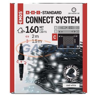 EMOS D1DC01 Standard LED sorolható karácsonyi füzér – háló, 1,5x2 m, kültéri, hideg fehér, időzítő, 2 W, 230 V AC, IP44