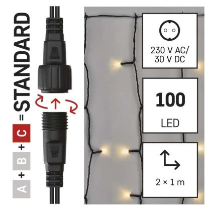   EMOS D1EW01 Standard LED sorolható karácsonyi füzér – fényfüggöny, 1x2 m, kültéri, meleg fehér, időzítő, 1,2 W, 230 V AC, IP44