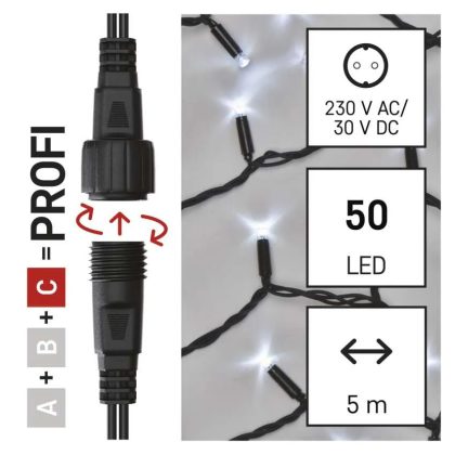   EMOS D2AC01 Profi LED sorolható füzér, fekete, 5 m, kültéri és beltéri, hideg fehér, időzítő, 0,9 W, 230 V AC, IP44
