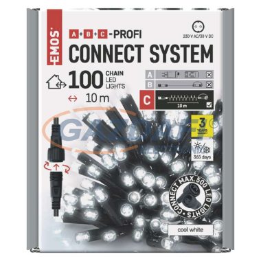 EMOS D2AC04 Profi LED sorolható füzér, fekete, 10 m, kültéri és beltéri, hideg fehér, időzítő, 0,9 W, 230 V AC, IP44