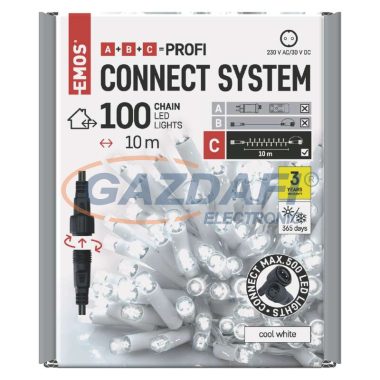 EMOS D2AC05 Profi LED sorolható füzér, fehér, 10 m, kültéri és beltéri, hideg fehér, időzítő, 0,9 W, 230 V AC, IP44
