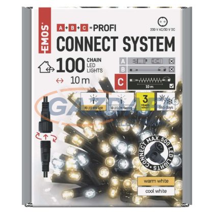   EMOS D2AN01 Profi LED sorolható füzér, villogó, 10 m, kültéri, meleg/hideg fehér, időzítő, 1,2 W, 230 V AC, IP44