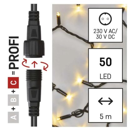 EMOS D2AW01 Profi LED sorolható füzér, fekete, 5 m, kültéri és beltéri, meleg fehér, időzítő, 0,9 W, 230 V AC, IP44