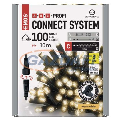   EMOS D2AW03 Profi LED sorolható füzér, fekete, 10 m, kültéri és beltéri, meleg fehér, időzítő, 0,9 W, 230 V AC, IP44