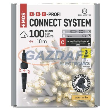 EMOS D2AW04 Profi LED sorolható füzér, fehér, 10 m, kültéri és beltéri, meleg fehér, időzítő, 0,9 W, 230 V AC, IP44