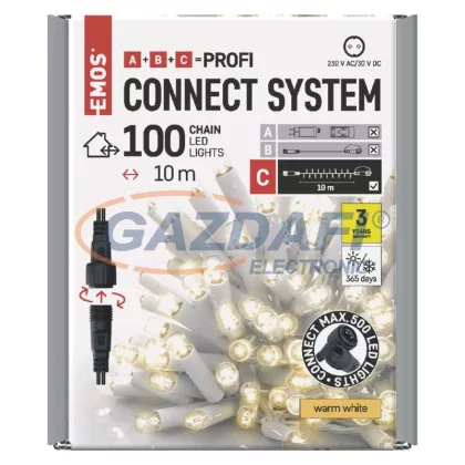   EMOS D2AW04 Profi LED sorolható füzér, fehér, 10 m, kültéri és beltéri, meleg fehér, időzítő, 0,9 W, 230 V AC, IP44