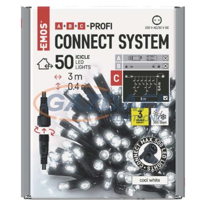   EMOS D2CC01 Profi LED sorolható füzér, fekete – jégcsapok, 3 m, kültéri, hideg fehér, időzítő, 0,9 W, 230 V AC, IP44