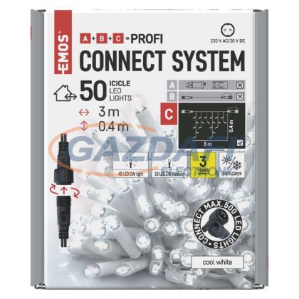   EMOS D2CC04 Profi LED sorolható füzér, villogó, fehér – jégcsapok, 3 m, kültéri, hideg fehér, időzítő, 0,9 W, 230 V AC, IP44