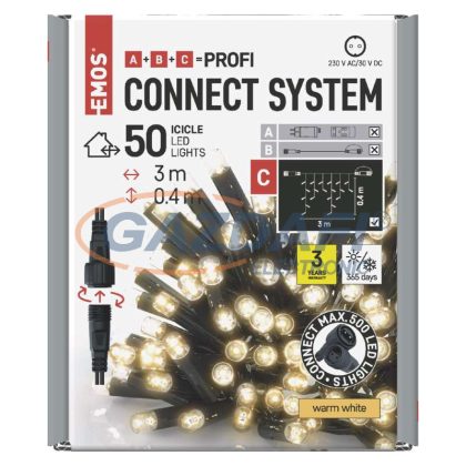   EMOS D2CW01 Profi LED sorolható füzér, fekete – jégcsapok, 3 m, kültéri, meleg fehér, időzítő, 0,9 W, 230 V AC, IP44
