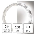   EMOS D3AC01 LED karácsonyi nano fényfüzér, ezüst, 10 m, kültéri és beltéri, hideg fehér, időzítő, 3,6 W, 230 V AC, IP44