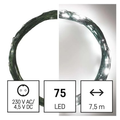 EMOS D3AC04 LED karácsonyi nano fényfüzér, zöld, 7,5 m, kültéri és beltéri, hideg fehér, időzítő, 2,4 W, 230 V AC, IP44