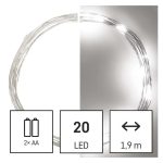   EMOS D3AC07 LED karácsonyi nano fényfüzér, 1,9 m, 2x AA, beltéri, hideg fehér, időzítő, 1,28 W, elem (2× AA), IP20
