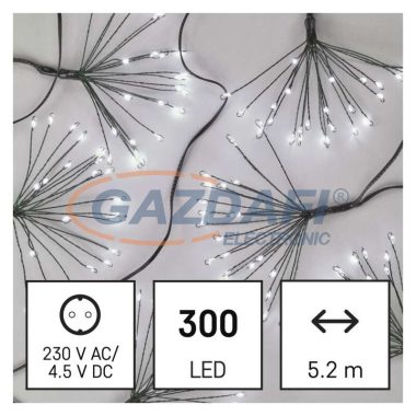 EMOS D3AC09 LED Fényfüzér nano fürtök időzítővel 5.2m 300 LED, beltéri, hideg fehér, 4,5 W, 230 V AC, IP20