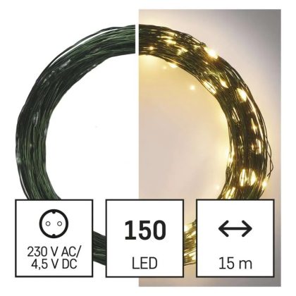   EMOS D3AW05 LED karácsonyi nano fényfüzér, zöld, 15 m, kültéri és beltéri, meleg fehér, időzítő, 3,6 W, 230 V AC, IP44