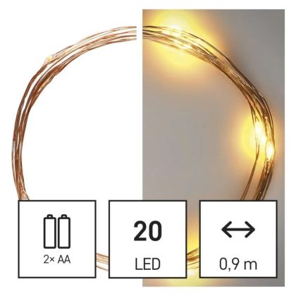   EMOS D3AW07 LED karácsonyi nano fényfüzér, 1,9 m, 2x AA, beltéri, meleg fehér, időzítő, 1,28 W, elem (2× AA), IP20