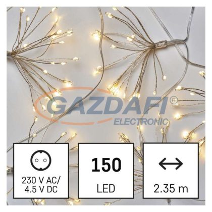   EMOS D3AW08 LED fényfüzér – fürtök, nano, 2,35 m, beltéri, meleg fehér, időzítő, 2,7 W, 230 V AC, IP20
