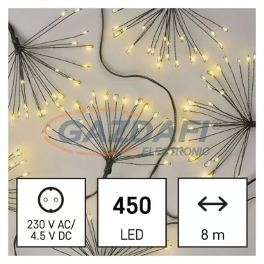 EMOS D3AW11 LED fényfüzér – fürtök, nano, 8 m, beltéri, meleg fehér, időzítő, 6 W, 230 V AC, IP20