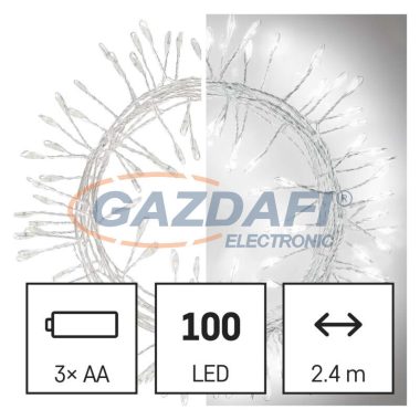 EMOS D3FC01 LED karácsonyi nano fényfüzér – süni, 2,4 m, 3x AA, beltéri, hideg fehér, időzítő, 0,9 W, elem (3× AA), IP20