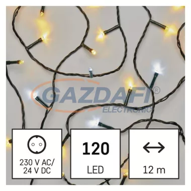 EMOS D4AL04 LED karácsonyi fényfüzér, pulzáló, 12 m, kültéri és beltéri, meleg/hideg fehér, időzítő, 3,6 W, 230 V AC, IP44