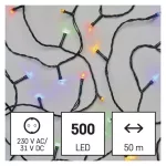   EMOS D4AM06 LED karácsonyi fényfüzér, 50 m, kültéri és beltéri, többszínű, időzítő, 9 W, 230 V AC, IP44