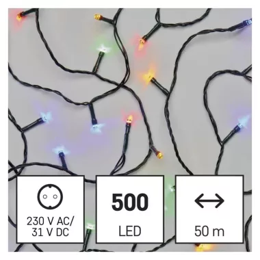 EMOS D4AM06 LED karácsonyi fényfüzér, 50 m, kültéri és beltéri, többszínű, időzítő, 9 W, 230 V AC, IP44 EMOS D4AM06 LED karácsonyi fényfüzér, 50 m, kültéri és beltéri, többszínű, időzítő, 9 W, 230 V AC, IP44