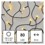   EMOS D4AW02 LED karácsonyi fényfüzér, 8 m, kültéri és beltéri, meleg fehér, időzítő, 3,6 W, 230 V AC, IP44