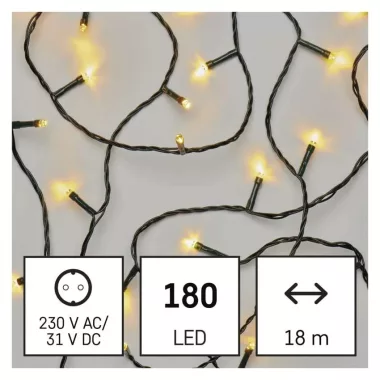 EMOS D4AW04 LED karácsonyi fényfüzér, 18 m, kültéri és beltéri, meleg fehér, időzítő, 6 W, 230 V AC, IP44