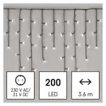   EMOS D4CC01 LED karácsonyi jégcsapok, 3,6 m, kültéri és beltéri, hideg fehér, programokkal, 6 W, 230 V AC, IP44