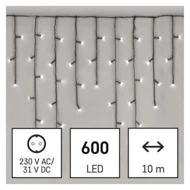 EMOS D4CC03 LED karácsonyi jégcsapok, 10 m, kültéri és beltéri, hideg fehér, programokkal, 9 W, 230 V AC, IP44