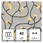   EMOS D4FW01 LED karácsonyi fényfüzér, 2,8 m, 3x AA, kültéri és beltéri, meleg fehér, időzítő, 0,5 W, elem (3× AA), IP44