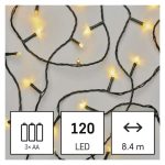   EMOS D4FW03 LED karácsonyi fényfüzér, 8,4 m, 3x AA, kültéri és beltéri, meleg fehér, időzítő, 0,9 W, elem (3× AA), IP44