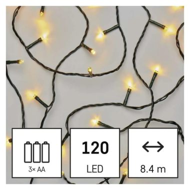 EMOS D4FW03 LED karácsonyi fényfüzér, 8,4 m, 3x AA, kültéri és beltéri, meleg fehér, időzítő, 0,9 W, elem (3× AA), IP44