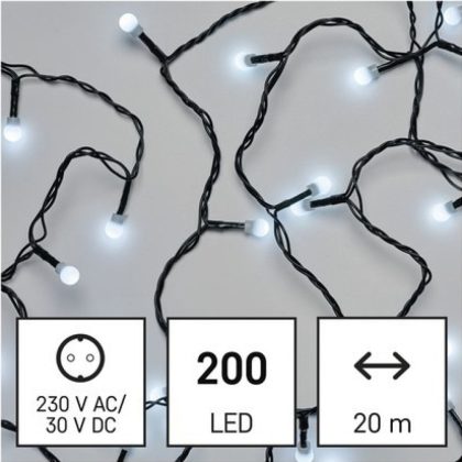   EMOS D5AC03 LED karácsonyi fényfüzér, cseresznye – golyók, 20 m, kültéri és beltéri, hideg fehér, időzítő, 6 W, 230 V AC, IP44