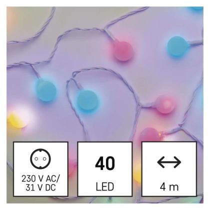   EMOS D5AM01 LED fényfüzér, cseresznye – golyók 2,5 cm, 4 m, kültéri és beltéri, többszínű, időzítő, 3,6 W, 230 V AC, IP44
