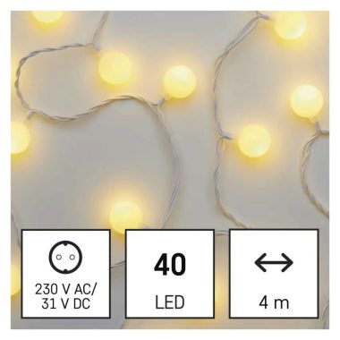 EMOS D5AW01 LED fényfüzér, cseresznye – golyók 2,5 cm, 4 m, kültéri és beltéri, meleg fehér, időzítő, 3,6 W, 230 V AC, IP44