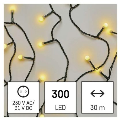   EMOS D5AW04 LED karácsonyi fényfüzér, cseresznye – golyók, 30 m, kültéri és beltéri, meleg fehér, időzítő, 6 W, 230 V AC, IP44