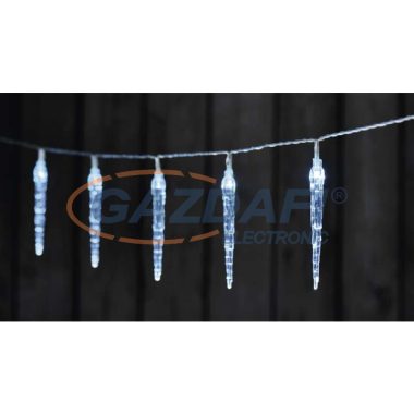 EMOS DCGC01 LED karácsonyi fényfüzér – 10x jégcsap 10cm, 1,35 m, 2x AA, beltéri, hideg fehér, időzítő,  0,6 W, elem (2× AA), IP20