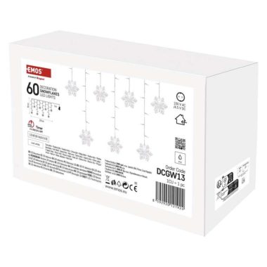 EMOS DCGW13 LED karácsonyi fényfüggöny – hópelyhek, 135x50 cm,  beltéri, hideg fehér