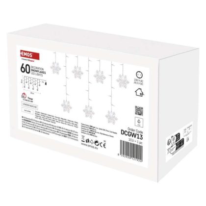EMOS DCGW13 LED karácsonyi fényfüggöny – hópelyhek, 135x50 cm,  beltéri, hideg fehér