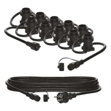 EMOS DCPZ01 Sorolható fényfüzér 10 db E27 izzóval, START SZETT, 7,35 m, kültéri és beltéri,  750 W max., 230 V AC, IP44