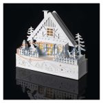   EMOS DCWW06 LED karácsonyi házikó, fa, 28 cm, 2x AAA, beltéri, meleg fehér, időzítő,  0,4 W, elem (2× AA), IP20