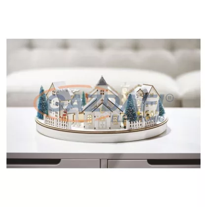   EMOS DCWW23 LED dekoráció, fa - kis falu, 39x12cm, 2x félkör, 2x2xAA, beltéri, meleg fehér,  0,06 W, elem (4× AA), IP20